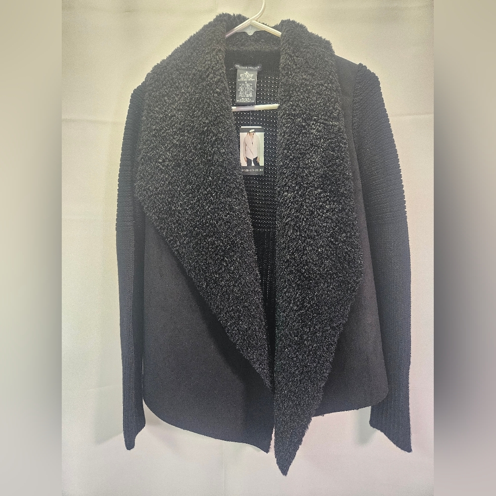 Chelsea & Theodore Women's Black Furry Shawl Collar Jacket NWT